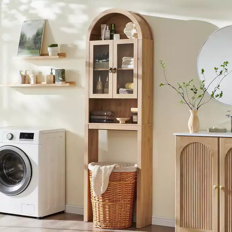 Gabinete de almacenamiento arqueado sobre el inodoro con puertas acrílicas, organizador de estante de baño, gabinete de baño moderno con estante ajustable