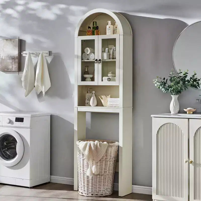 Gabinete de almacenamiento arqueado sobre el inodoro con puertas acrílicas, organizador de estante de baño, gabinete de baño moderno con estante ajustable