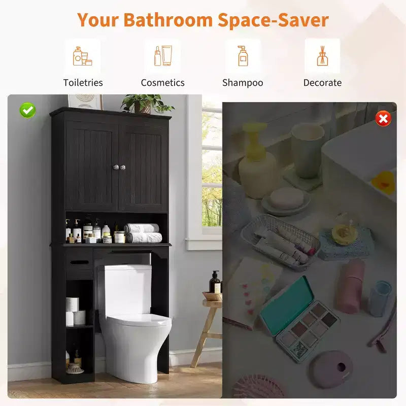 Armario sobre inodoro, organizador de almacenamiento para baño, estante para inodoro con balda abierta, estantería de pie para inodoro para baño, aseo, lavandería