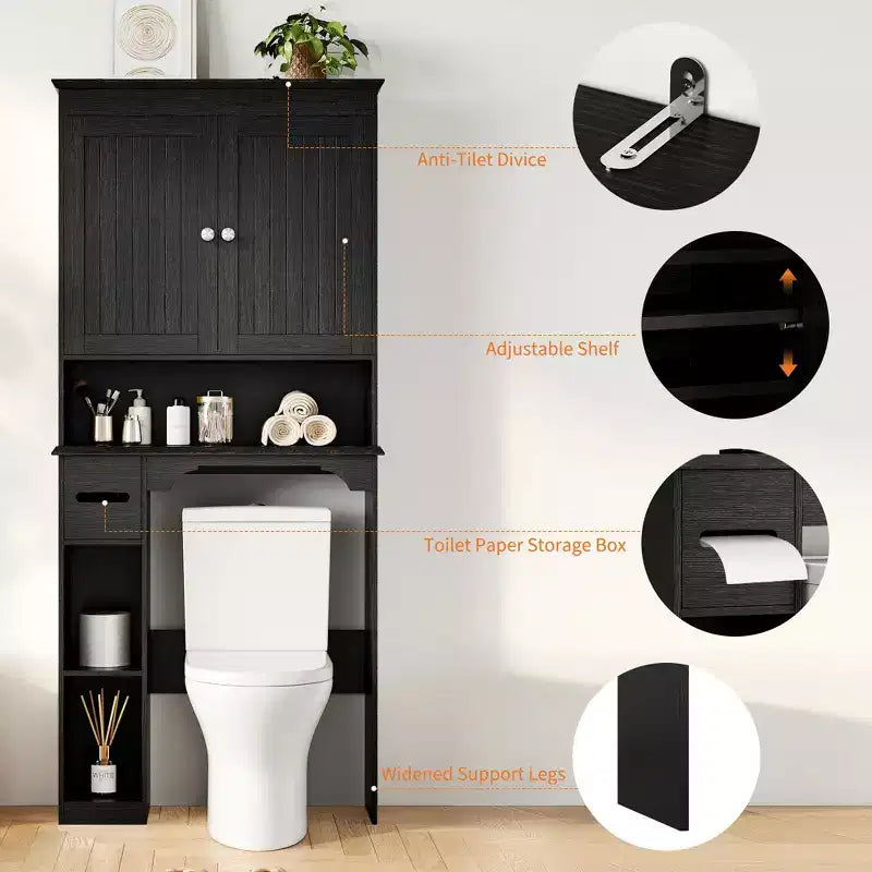 Armario sobre inodoro, organizador de almacenamiento para baño, estante para inodoro con balda abierta, estantería de pie para inodoro para baño, aseo, lavandería