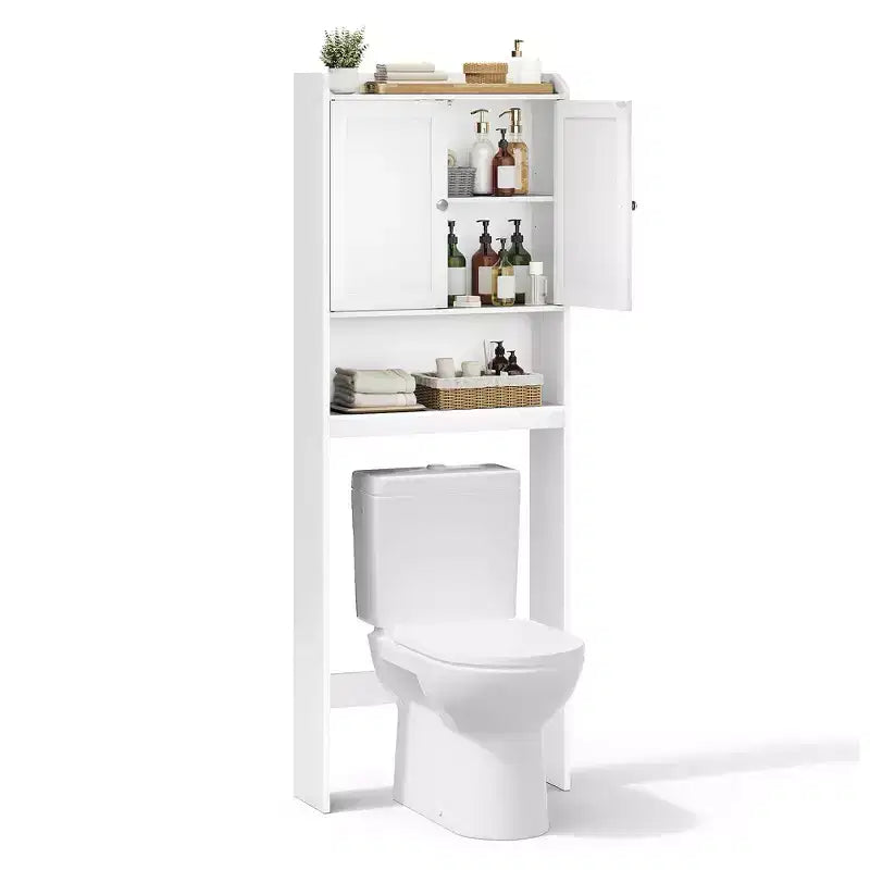 VASAGLE Over the Toilet Storage Cabinet, Bathroom Storage Cabinet with Doors, Adjustable Shelves, Space-Saving, 7.9 x 24.6 x 70 Inches, Cloud White