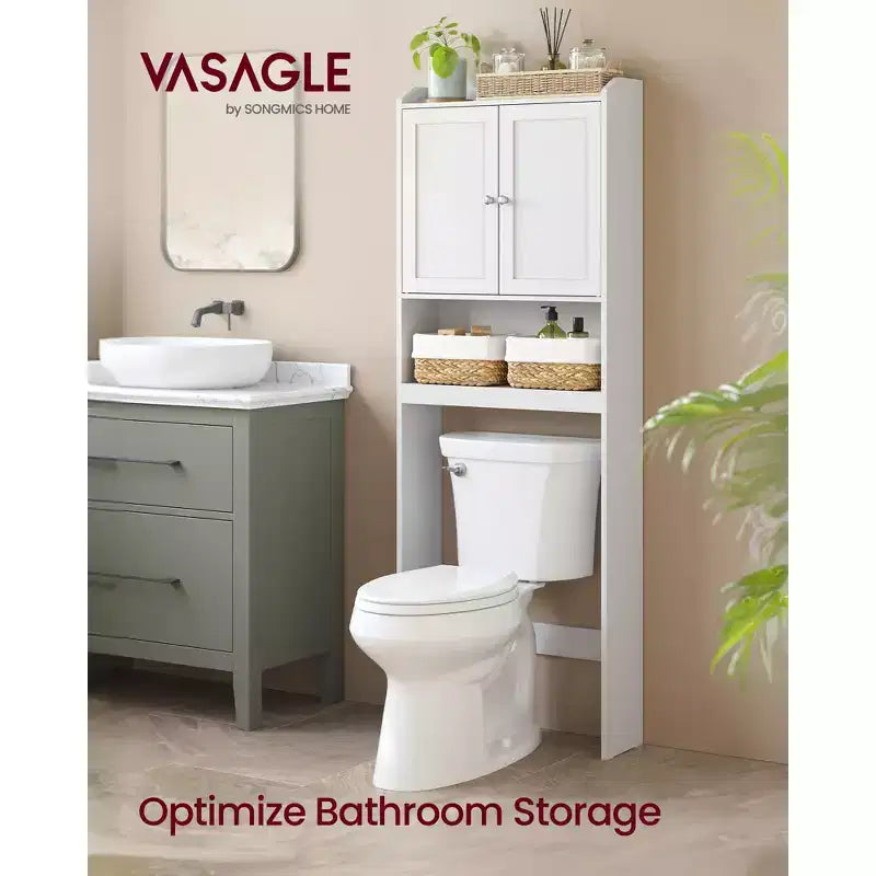 Mueble de Almacenamiento para Inodoro, Armario de Baño con Puertas, Estantes Ajustables, Ahorra Espacio, 7.9 x 24.6 x 70 Pulgadas, Blanco Nube