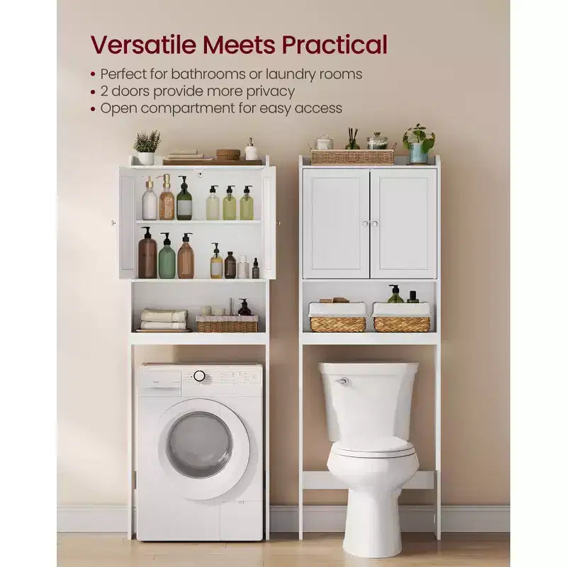 Mueble de Almacenamiento para Inodoro, Armario de Baño con Puertas, Estantes Ajustables, Ahorra Espacio, 7.9 x 24.6 x 70 Pulgadas, Blanco Nube