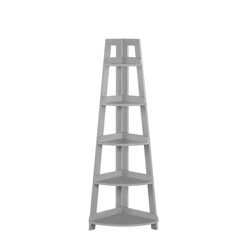 RiverRidge Amery 5 Tier Tall Corner Ladder Shelf Tower with Display Shelf and Corner Storage for Bathroom, Living Room, Office