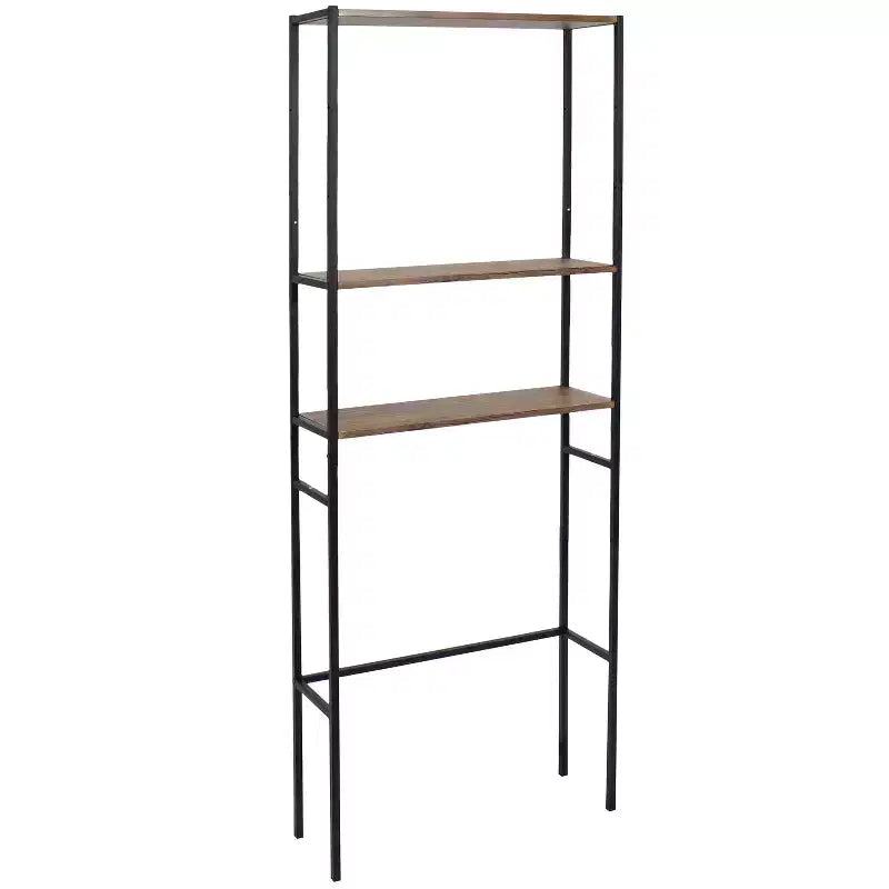 Sunnydaze 3 Shelf Iron and Veneer Over the Toilet Etagere Bathroom Storage Cabinet Space Saver - Teak
