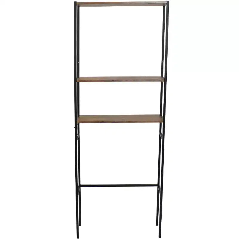 Estantería de baño tipo Etagere de 3 estantes de hierro y chapa, sobre el inodoro, ahorradora de espacio - Teca