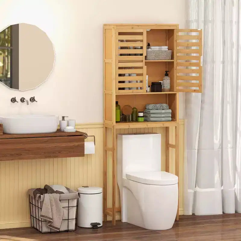 Organizador alto de bambú para baño, estante de almacenamiento sobre el inodoro, ahorra espacio