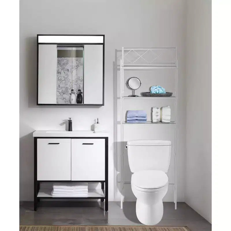 Estante metálico organizador para baño sobre el inodoro