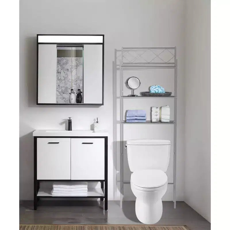 Estante metálico organizador para baño sobre el inodoro