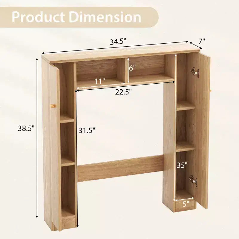 Mueble de almacenamiento sobre inodoro con doble puerta, organizador de almacenamiento de baño sobre inodoro, natural/blanco