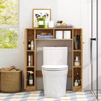 Mueble de almacenamiento sobre inodoro con doble puerta, organizador de almacenamiento de baño sobre inodoro, natural/blanco