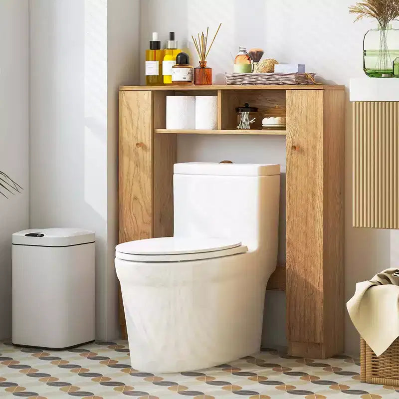 Mueble de almacenamiento sobre inodoro con doble puerta, organizador de almacenamiento de baño sobre inodoro, natural/blanco