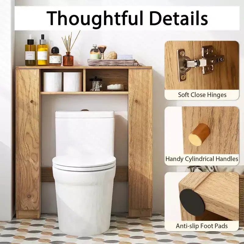 Mueble de almacenamiento sobre inodoro con doble puerta, organizador de almacenamiento de baño sobre inodoro, natural/blanco