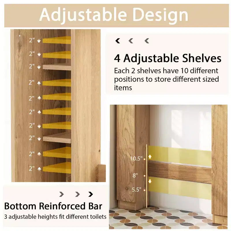 Mueble de almacenamiento sobre inodoro con doble puerta, organizador de almacenamiento de baño sobre inodoro, natural/blanco