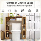 Mueble de almacenamiento sobre inodoro con doble puerta, organizador de almacenamiento de baño sobre inodoro, natural/blanco
