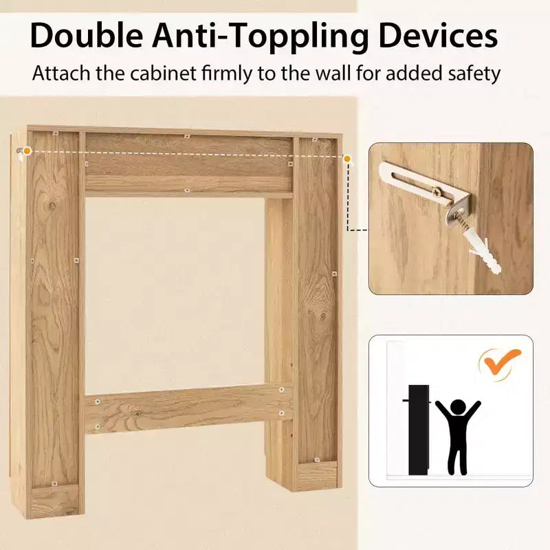 Mueble de almacenamiento sobre inodoro con doble puerta, organizador de almacenamiento de baño sobre inodoro, natural/blanco