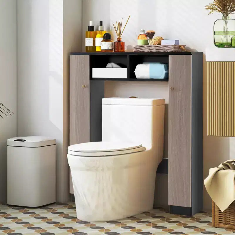 Mueble de almacenamiento sobre inodoro con doble puerta, organizador de almacenamiento de baño sobre inodoro, natural/blanco