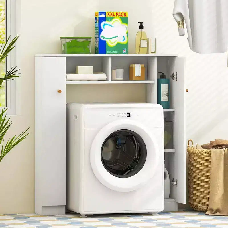 Mueble de almacenamiento sobre inodoro con doble puerta, organizador de almacenamiento de baño sobre inodoro, natural/blanco
