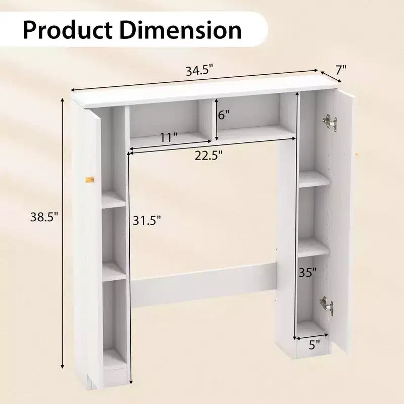Mueble de almacenamiento sobre inodoro con doble puerta, organizador de almacenamiento de baño sobre inodoro, natural/blanco