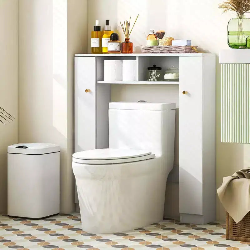 Mueble de almacenamiento sobre inodoro con doble puerta, organizador de almacenamiento de baño sobre inodoro, natural/blanco