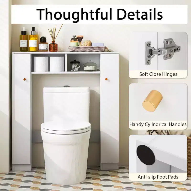 Mueble de almacenamiento sobre inodoro con doble puerta, organizador de almacenamiento de baño sobre inodoro, natural/blanco