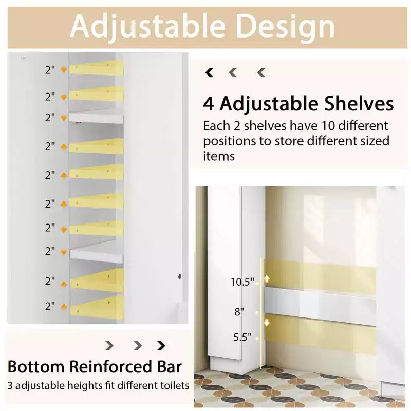 Mueble de almacenamiento sobre inodoro con doble puerta, organizador de almacenamiento de baño sobre inodoro, natural/blanco
