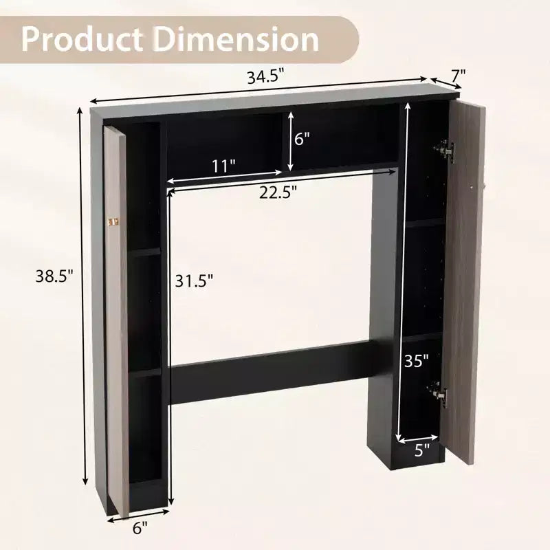 Mueble de almacenamiento sobre inodoro con doble puerta, organizador de almacenamiento de baño sobre inodoro, natural/blanco