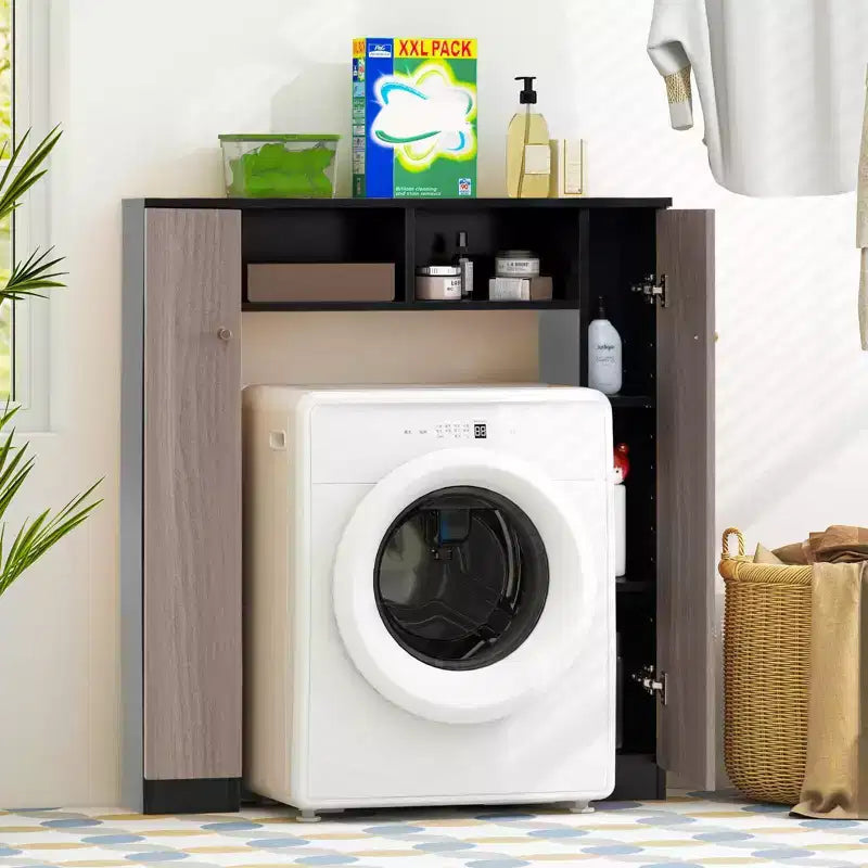 Mueble de almacenamiento sobre inodoro con doble puerta, organizador de almacenamiento de baño sobre inodoro, natural/blanco