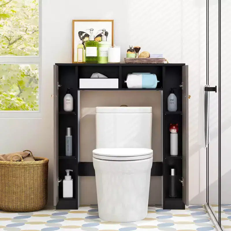 Mueble de almacenamiento sobre inodoro con doble puerta, organizador de almacenamiento de baño sobre inodoro, natural/blanco