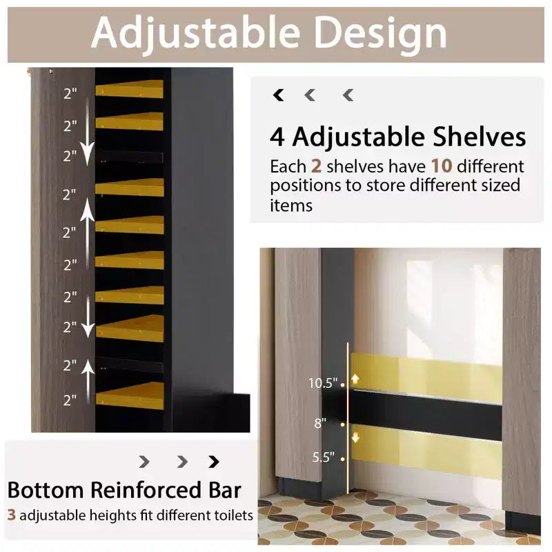 Mueble de almacenamiento sobre inodoro con doble puerta, organizador de almacenamiento de baño sobre inodoro, natural/blanco