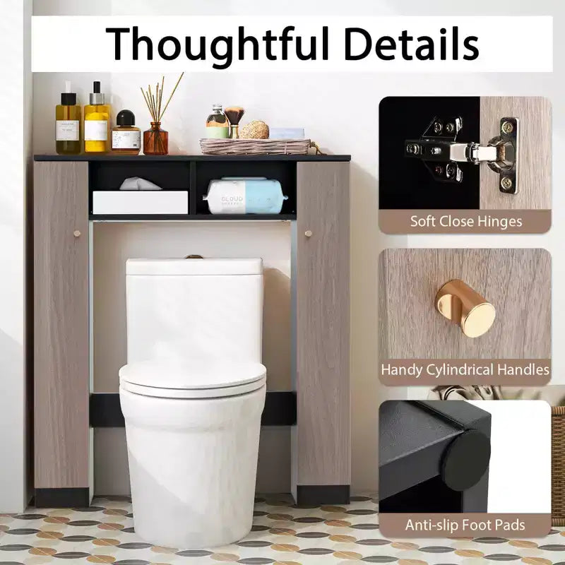 Mueble de almacenamiento sobre inodoro con doble puerta, organizador de almacenamiento de baño sobre inodoro, natural/blanco