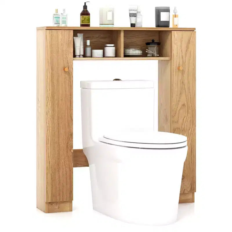 Mueble de almacenamiento sobre inodoro con doble puerta, organizador de almacenamiento de baño sobre inodoro, natural/blanco
