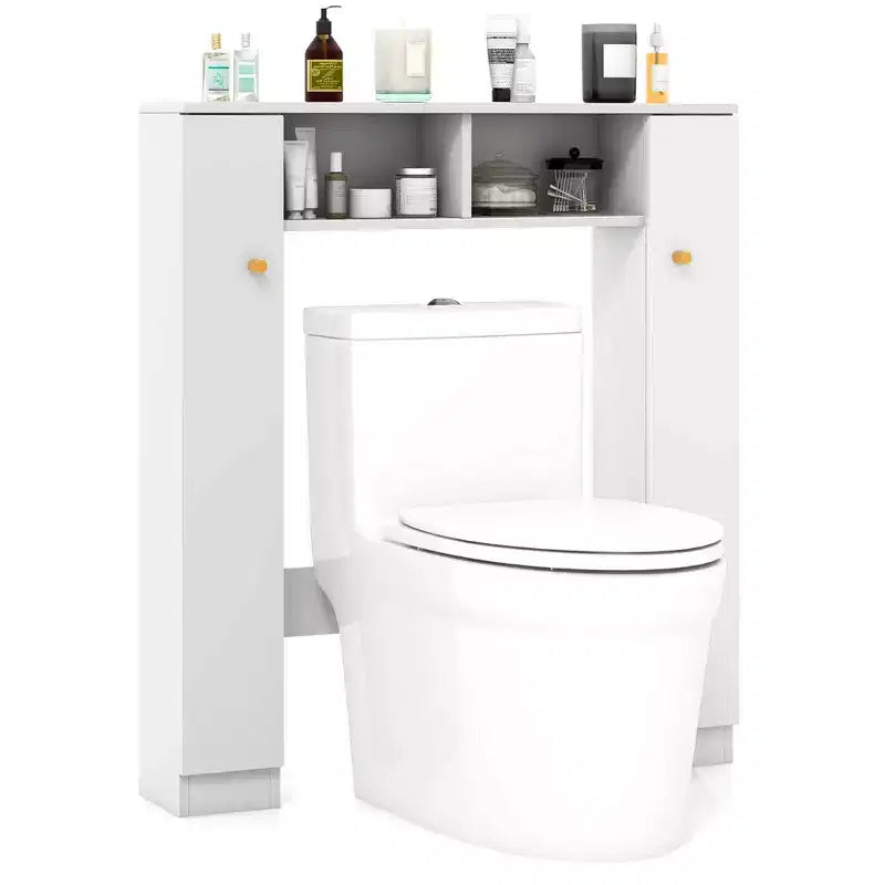 Mueble de almacenamiento sobre inodoro con doble puerta, organizador de almacenamiento de baño sobre inodoro, natural/blanco