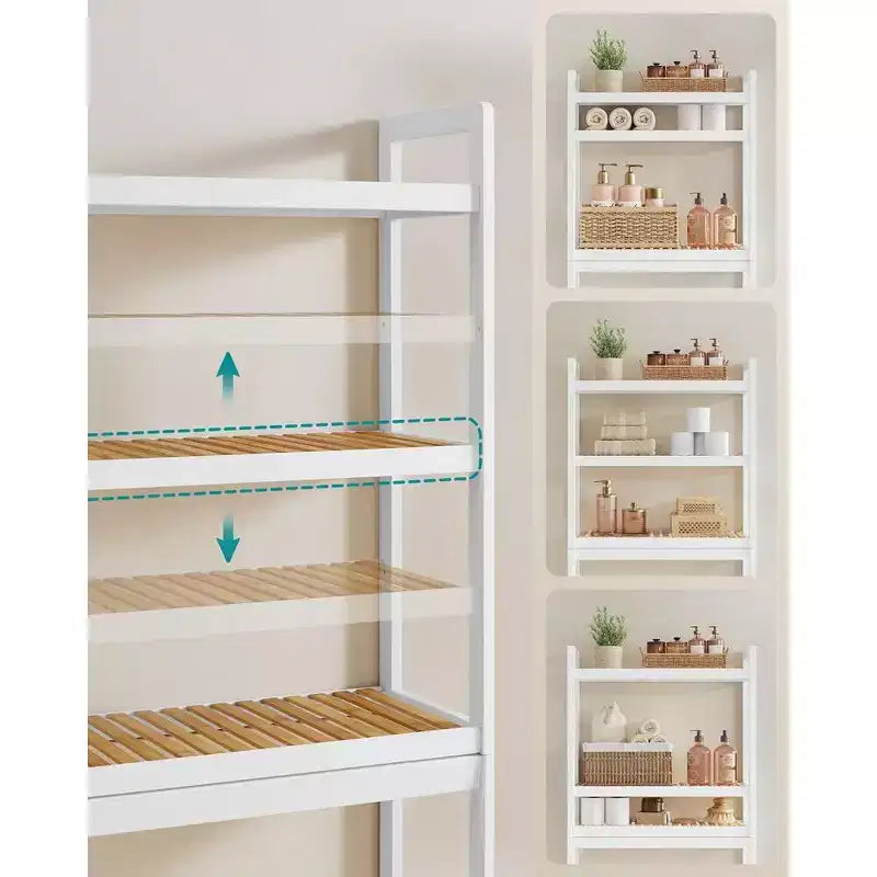 Organizador de baño de 3 niveles para colocar sobre el inodoro con estante ajustable, se adapta a la mayoría de los inodoros, color blanco nube y beige natural