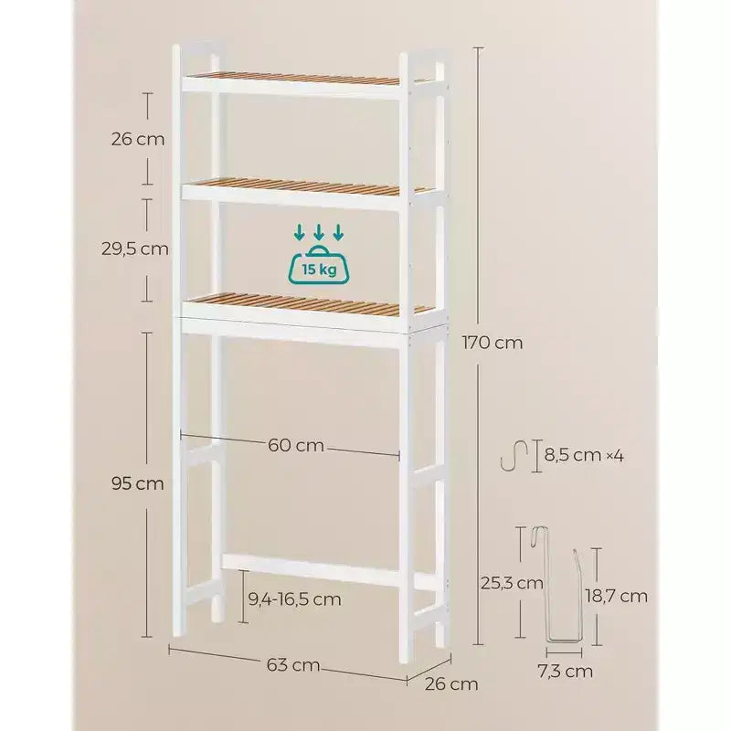 Organizador de baño de 3 niveles para colocar sobre el inodoro con estante ajustable, se adapta a la mayoría de los inodoros, color blanco nube y beige natural