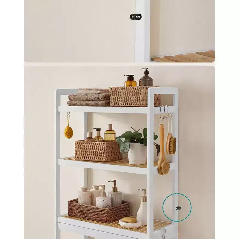 Organizador de baño de 3 niveles para colocar sobre el inodoro con estante ajustable, se adapta a la mayoría de los inodoros, color blanco nube y beige natural