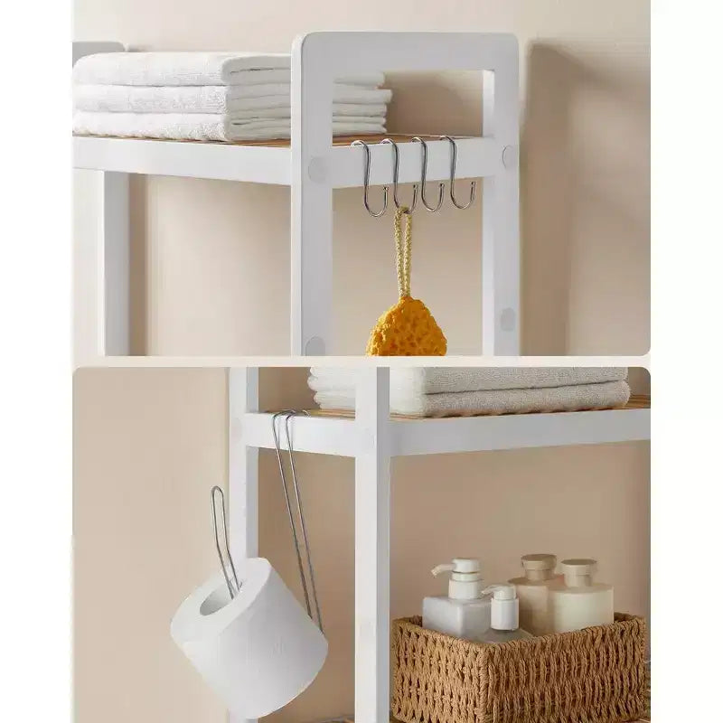 Organizador de baño de 3 niveles para colocar sobre el inodoro con estante ajustable, se adapta a la mayoría de los inodoros, color blanco nube y beige natural